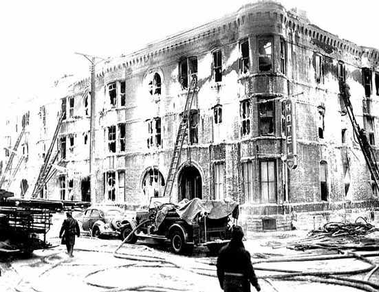 Marlborough hotel fire from street