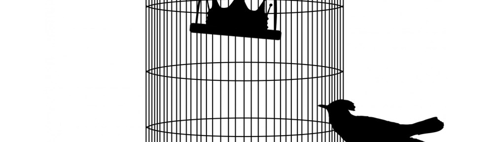 A crown in a cage with two birds outside the cage