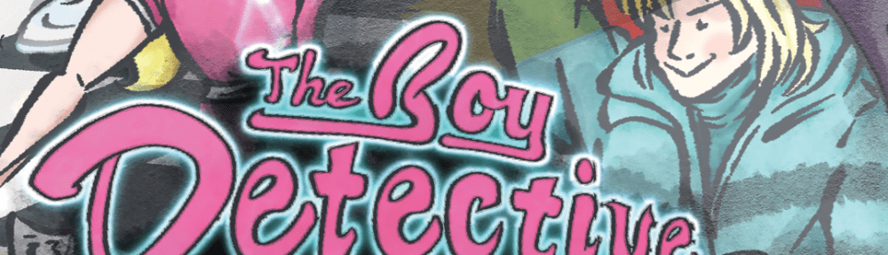 A comic style drawing of a young blonde waitress who looks scared and a slightly malevolent looking young man