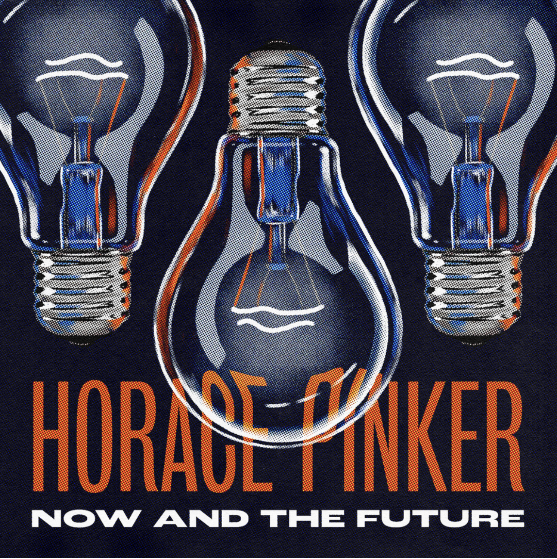 three incandescent light bulbs, artfully drawn in blur, orange and grey against a black background.