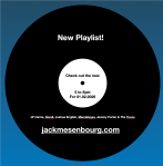 A stylized vinyl record on a gradient blue background