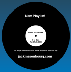 A stylized vinyl record on a blue background