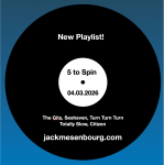 A stylized vinyl record on a blue background