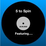 A stylized vinyl record on a blue background