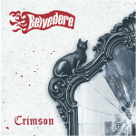 A portion of a broken mirror with an ornamental frame including a cat figurine.